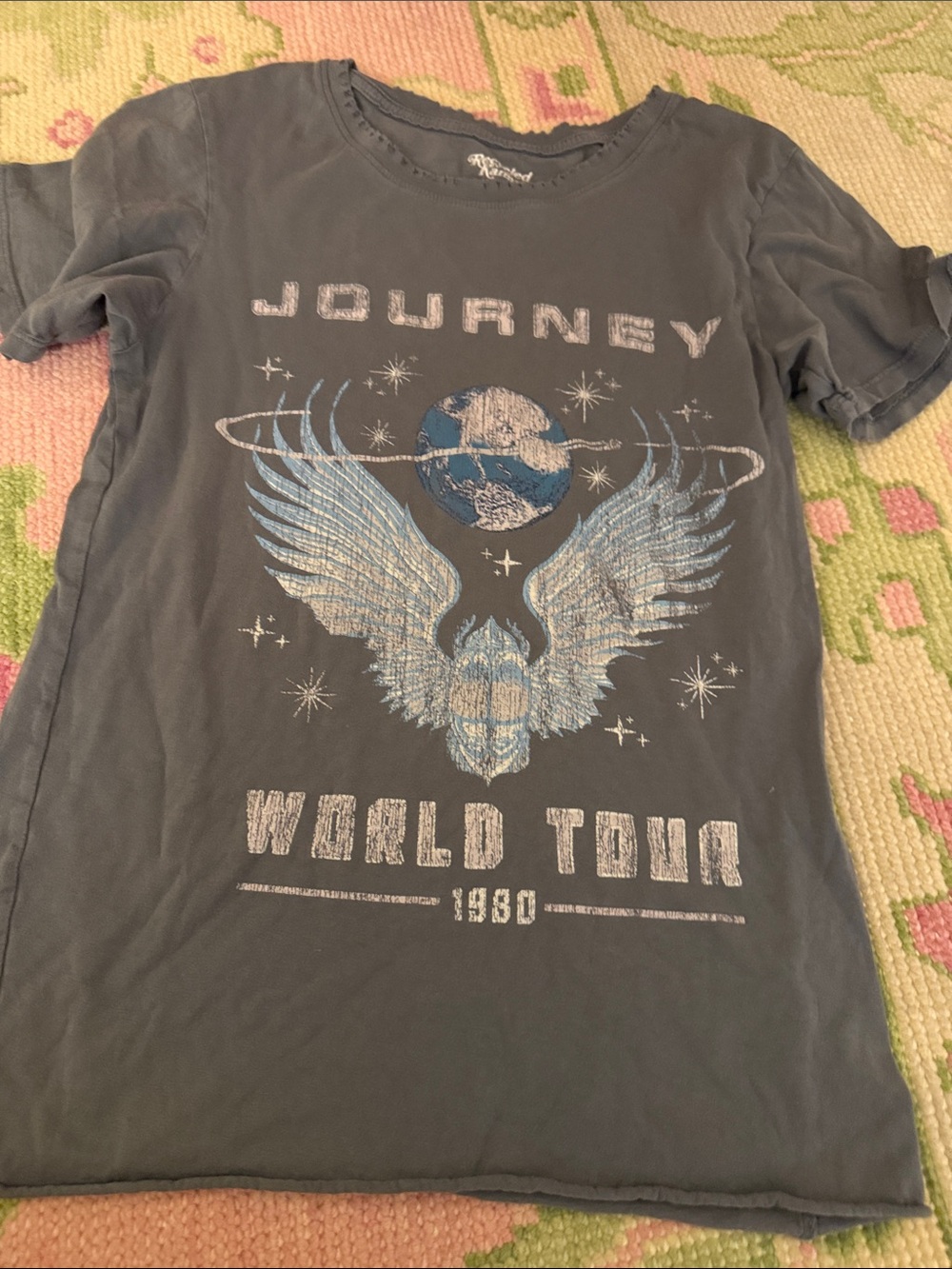 Recycled Karma Black Tee with Blue and White Journey World Tour Graphic